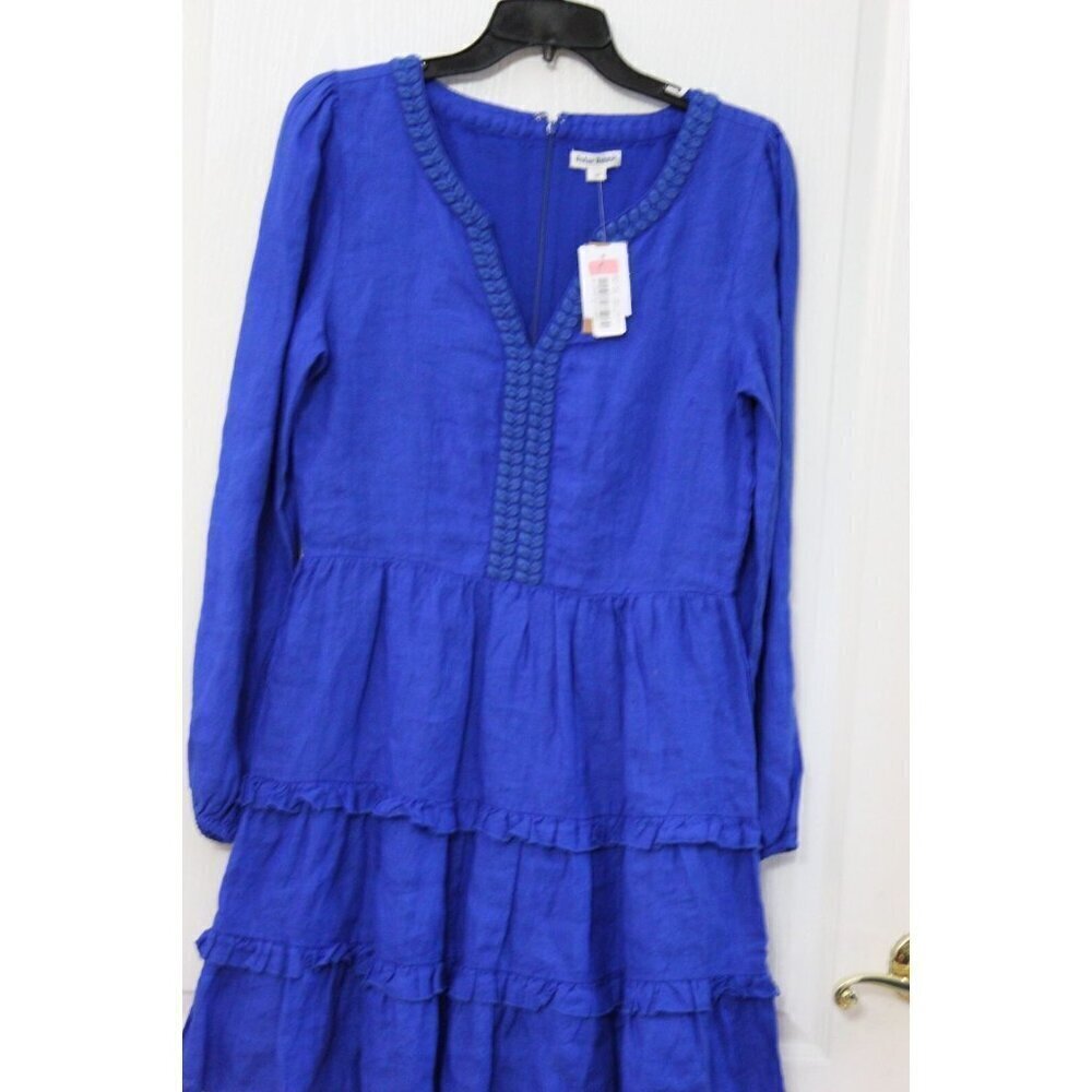 Roller Rabbit Boho Ruffle Dress Size XS Blue Linen NWT